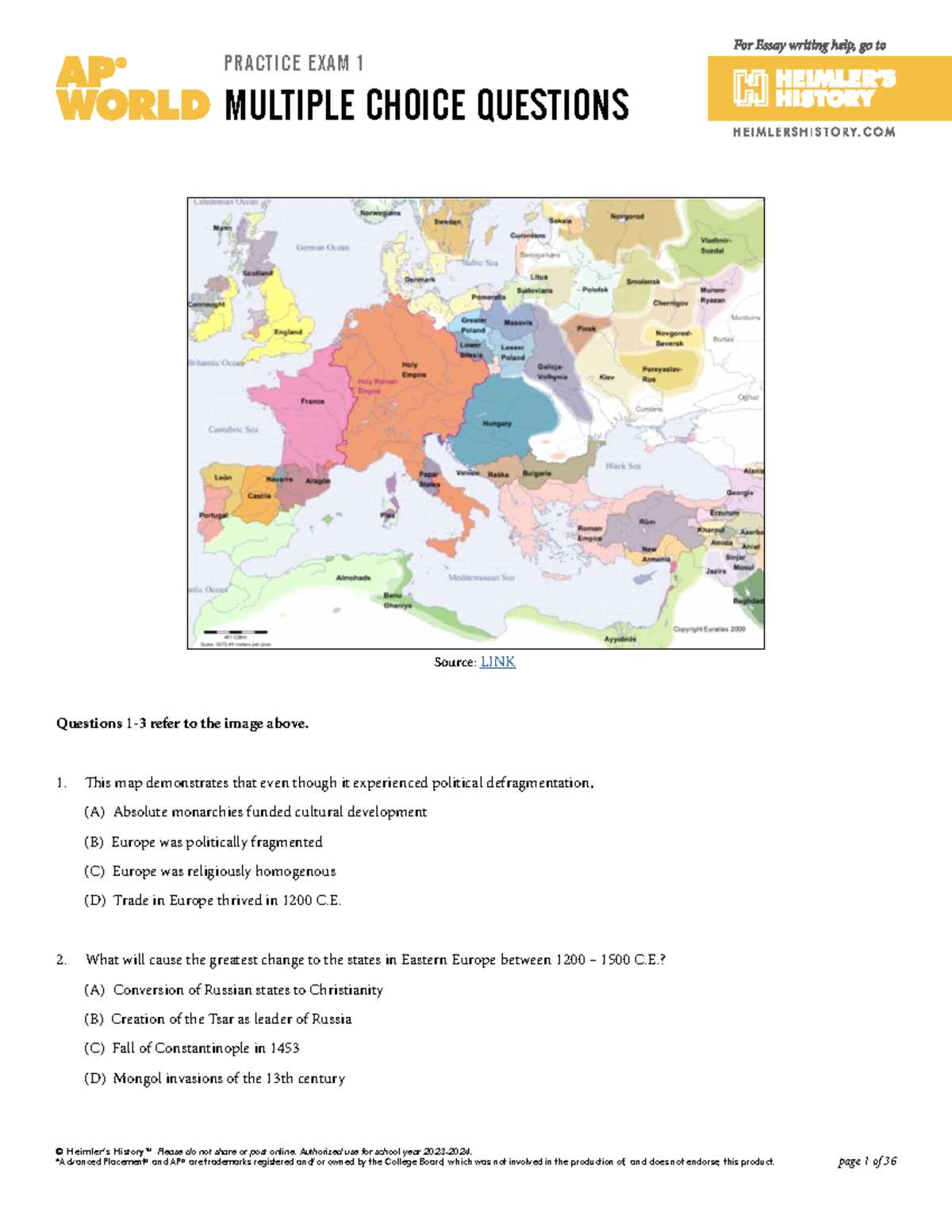 ap world history 2025 practice exam 1 mcq answers