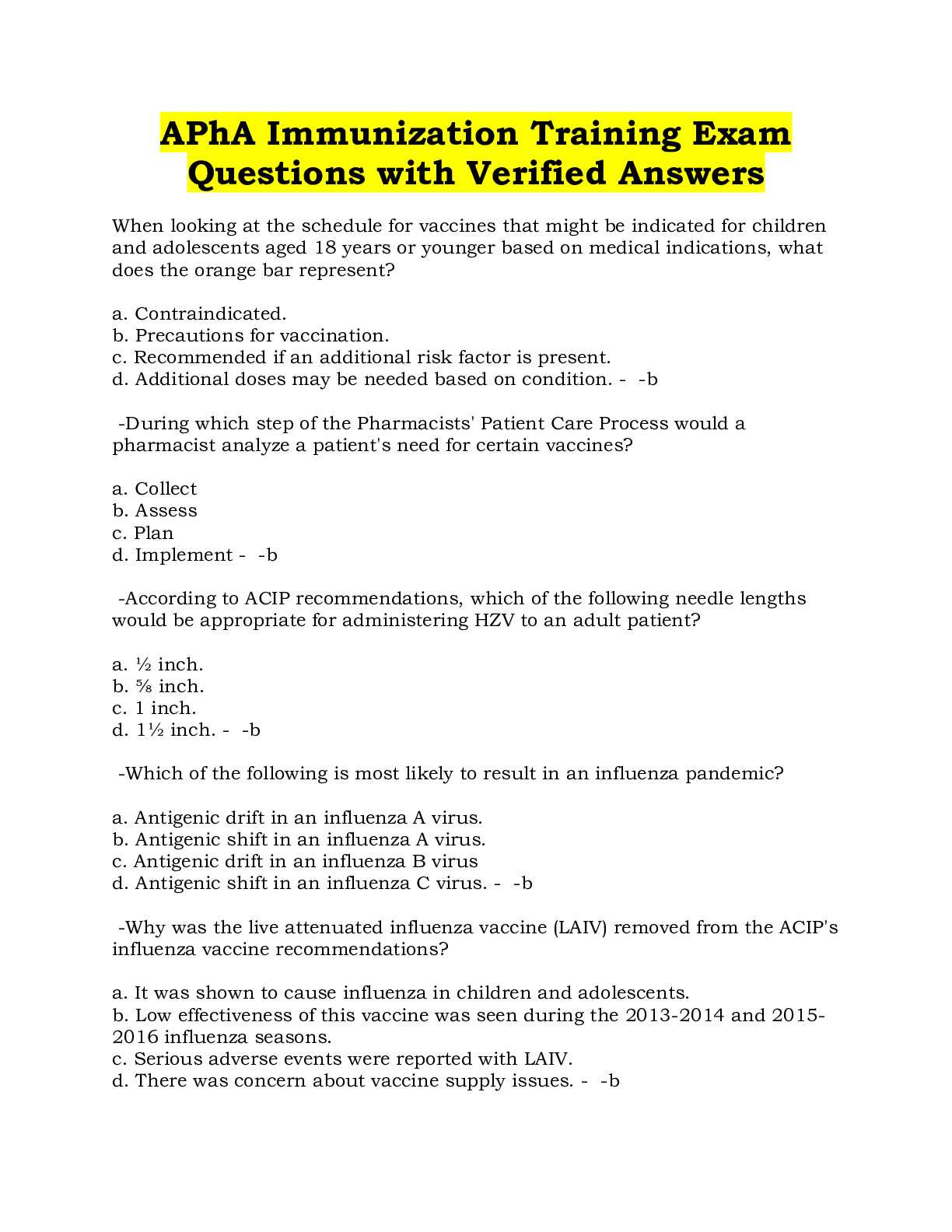 apha immunization exam answers