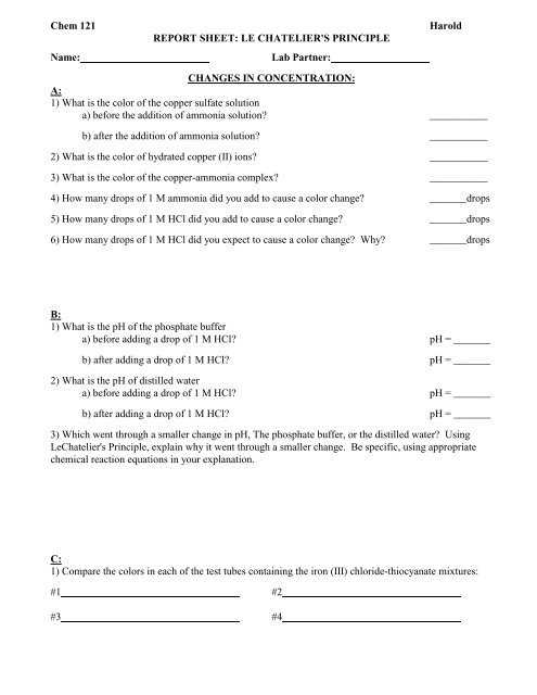 applications of le chateliers principle lab answers