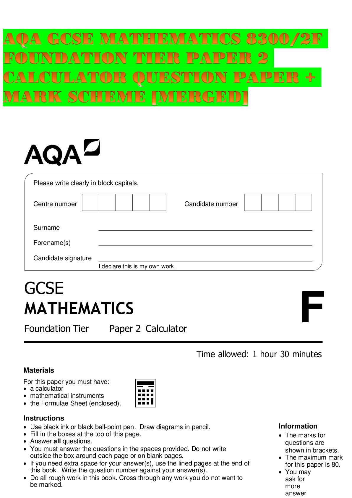 aqa maths past paper