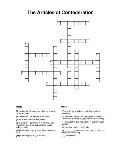 articles of confederation crossword puzzle answers