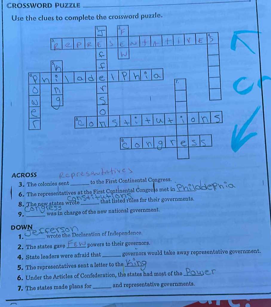 articles of confederation crossword puzzle answers