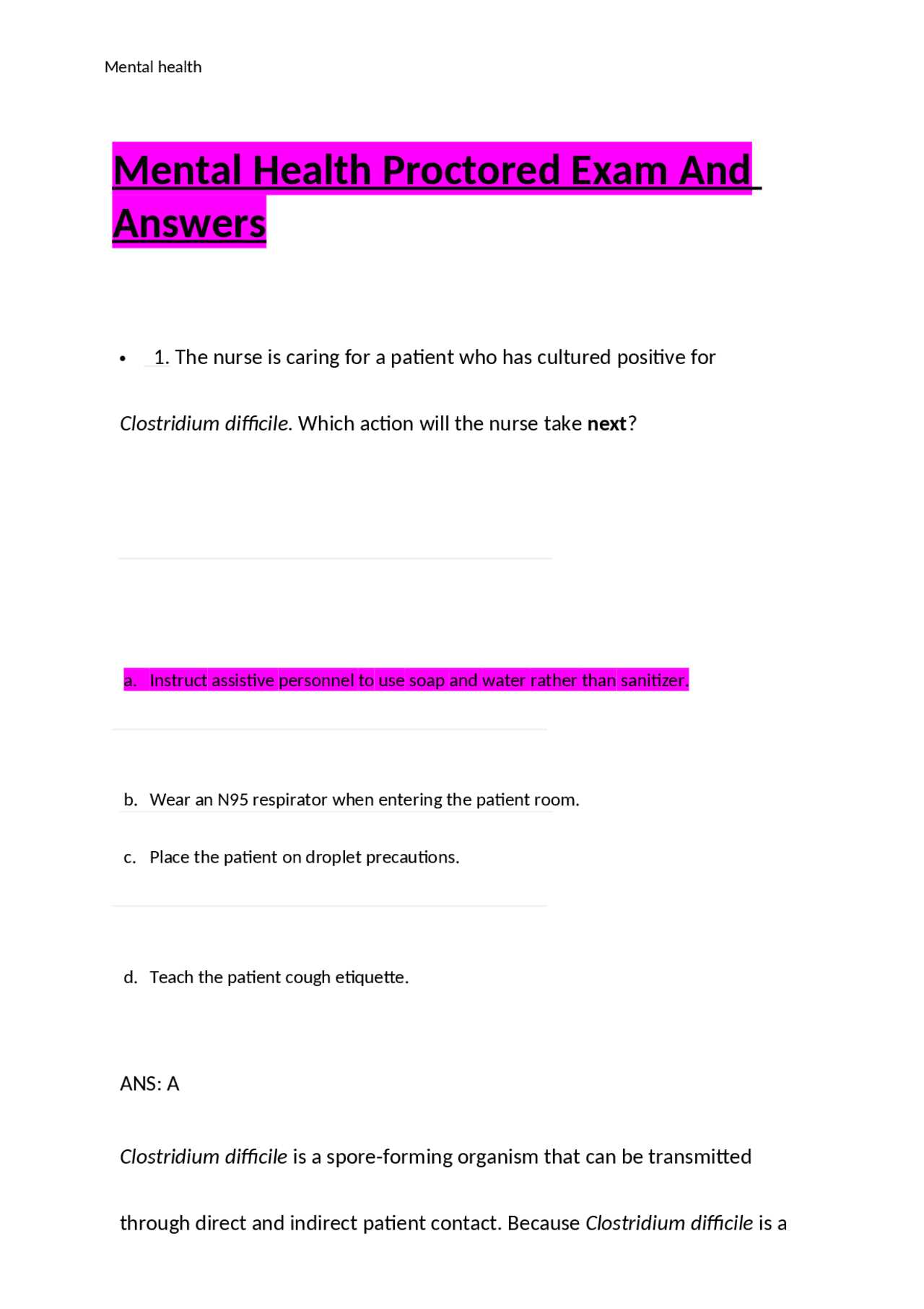 ati mental health proctored exam answers