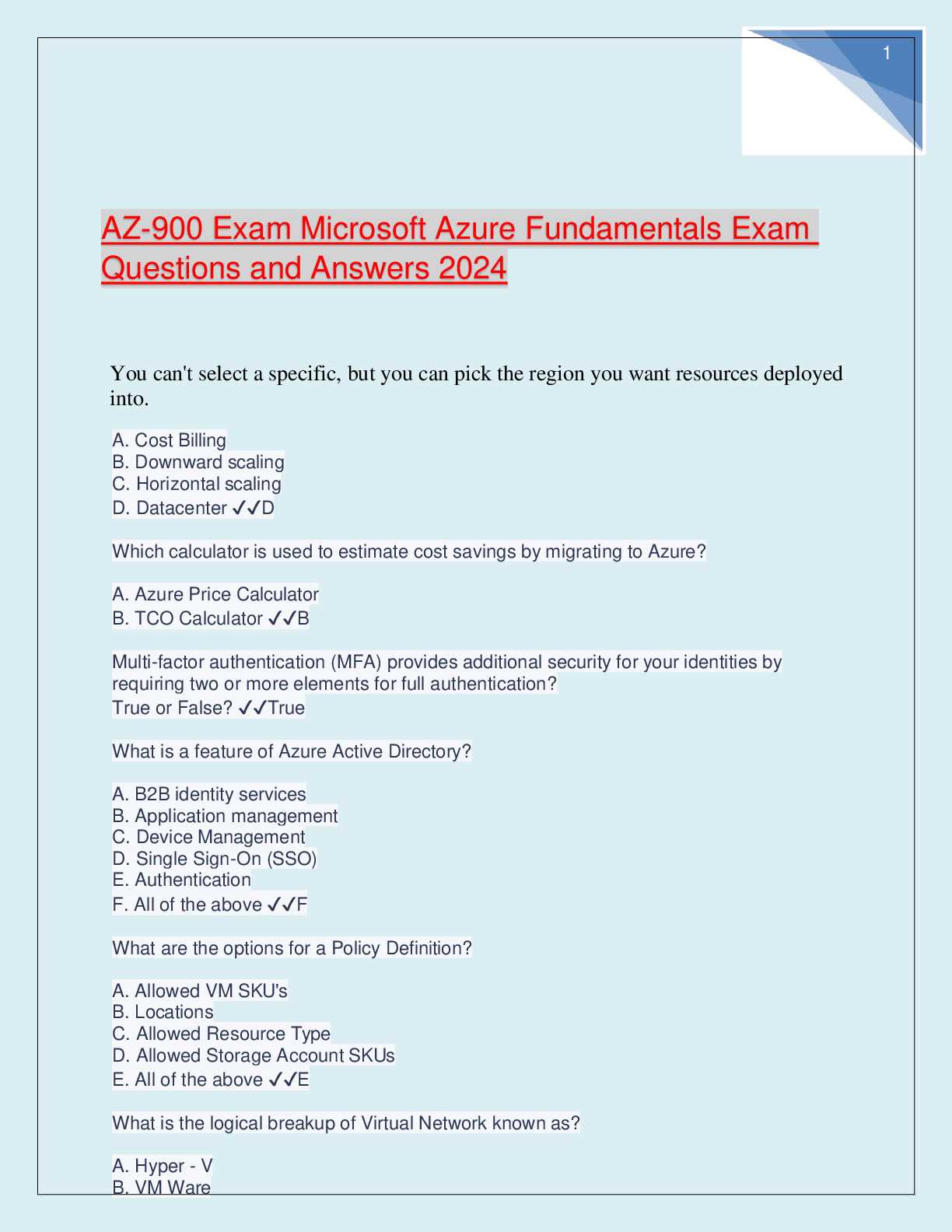 azure fundamentals exam answers