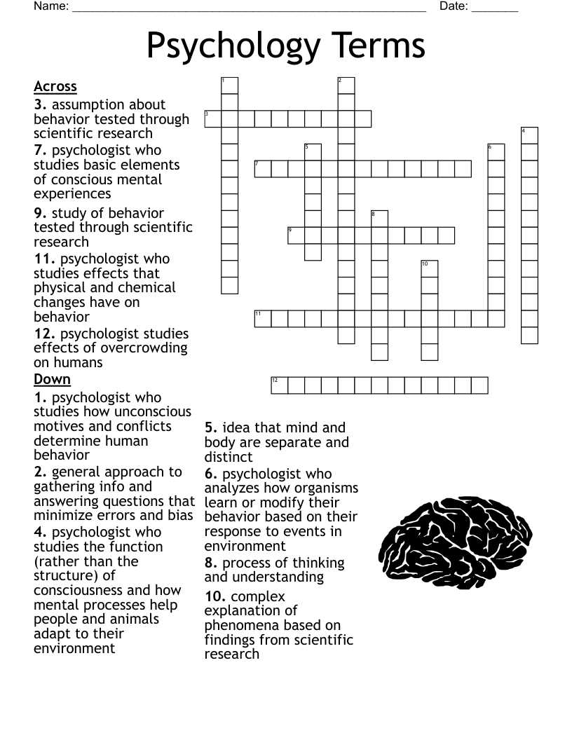 psychology crossword puzzle answers