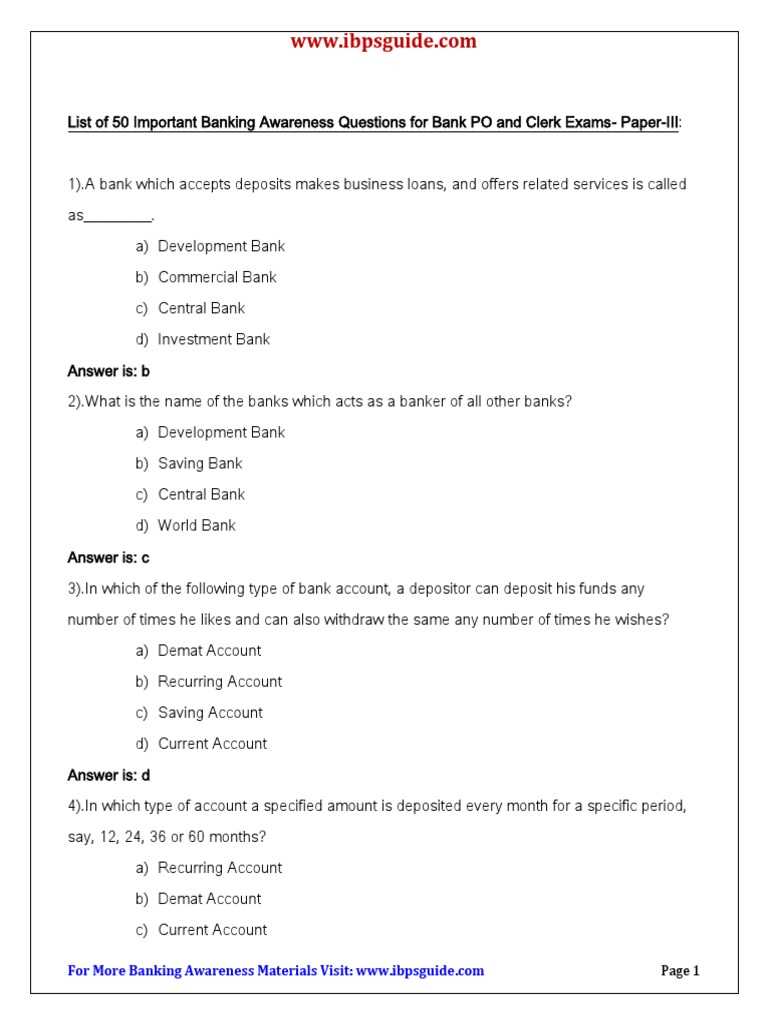 banking exam general knowledge questions with answers