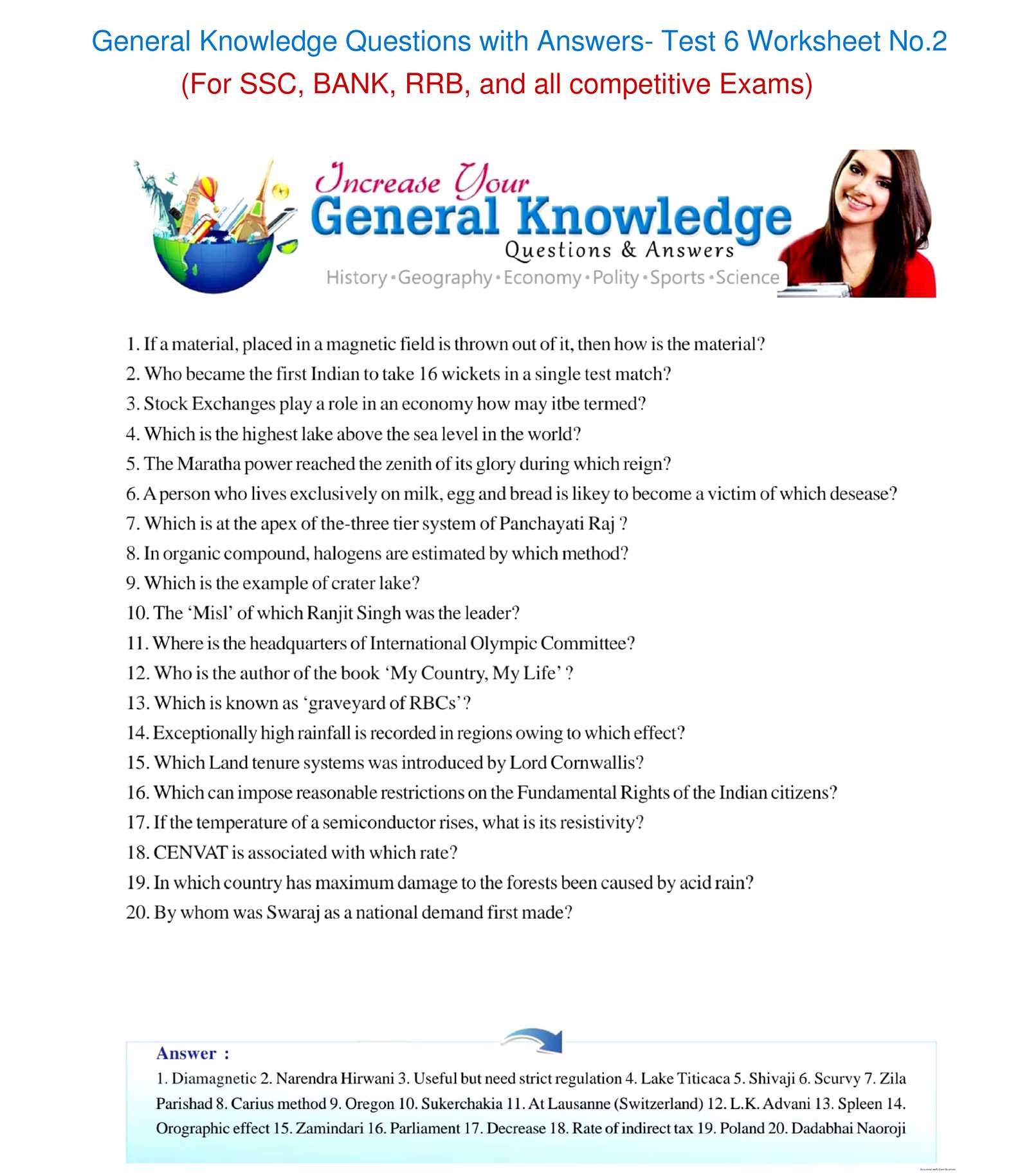 banking exam general knowledge questions with answers