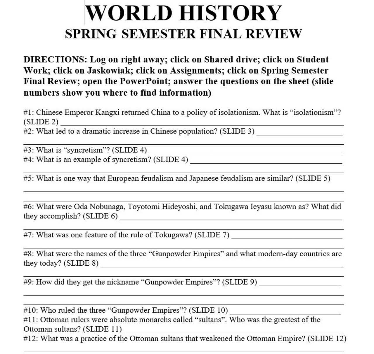 world history b final exam answers