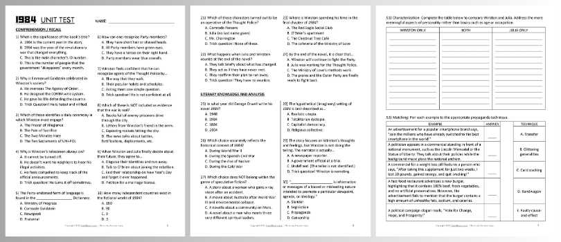 1984 multiple choice test answers