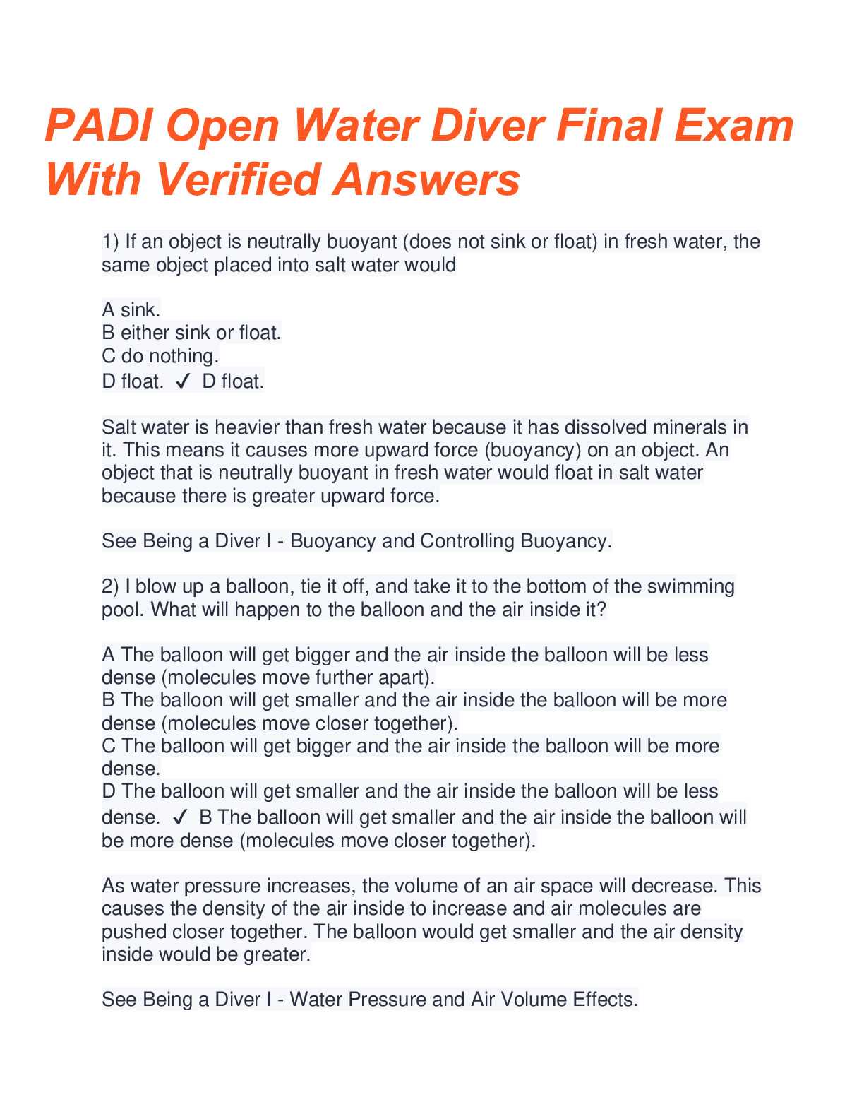 ssi open water final exam answers