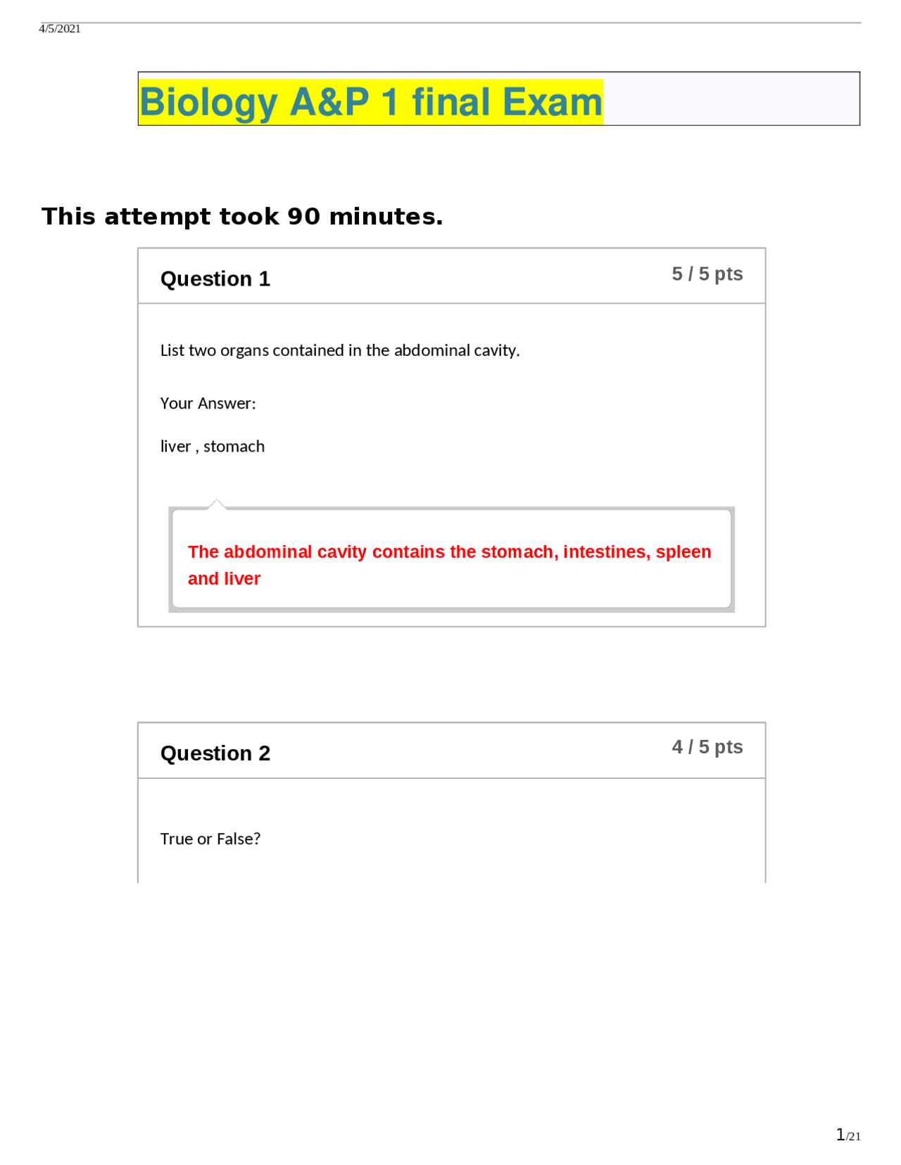 biology 1 final exam answers