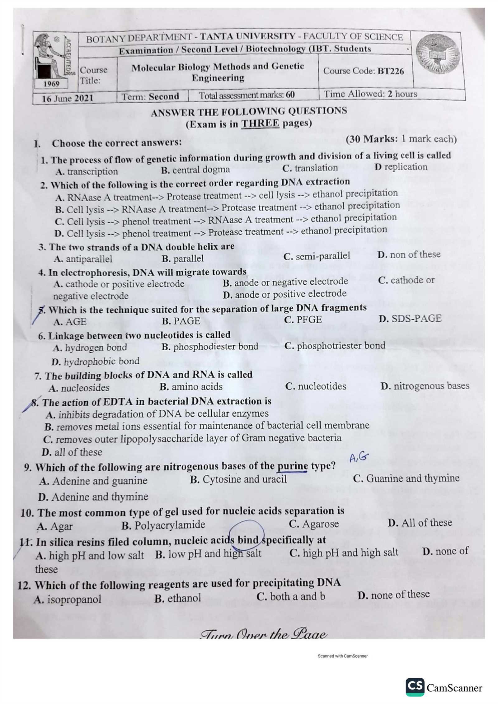 biology 1 final exam answers