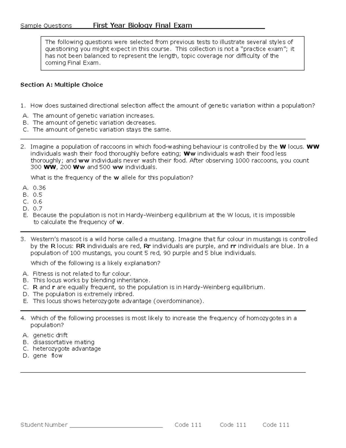 biology 1 final exam answers