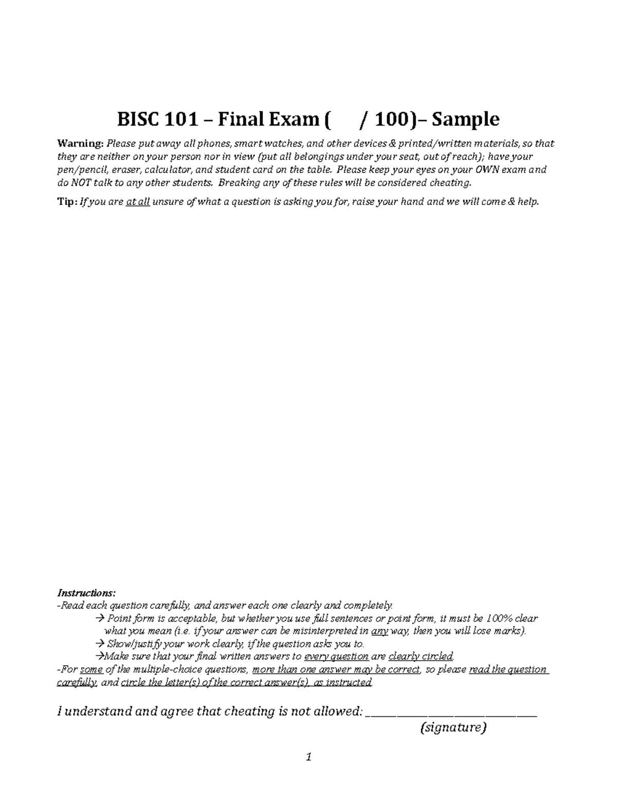 biology 101 final exam answers