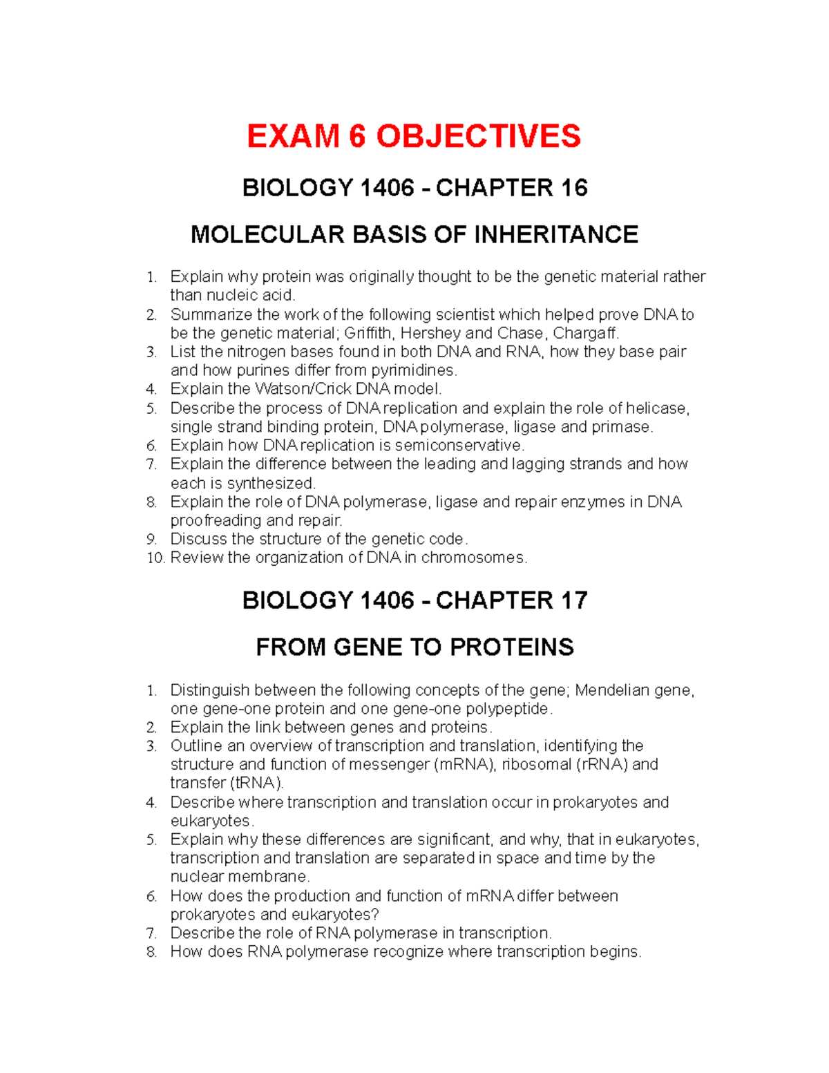 biology 1406 exam 3 answers