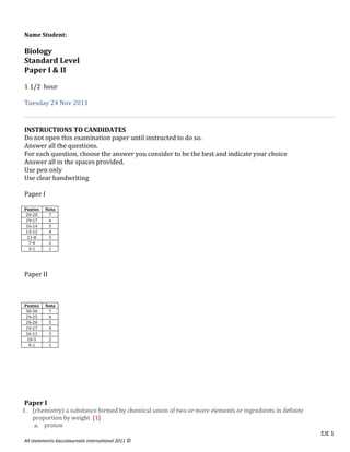 biology 2011 exam answers