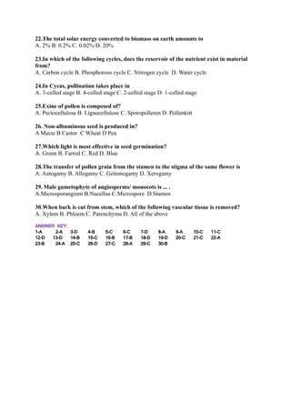 biology 30 practice exam answers