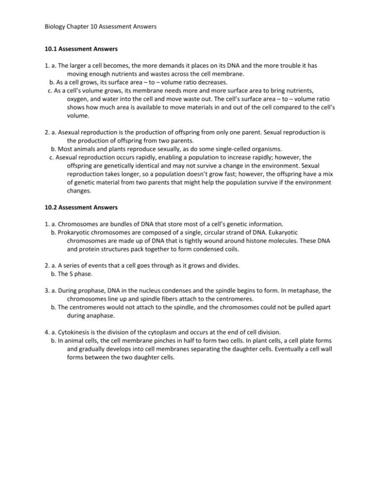 biology assessment answers