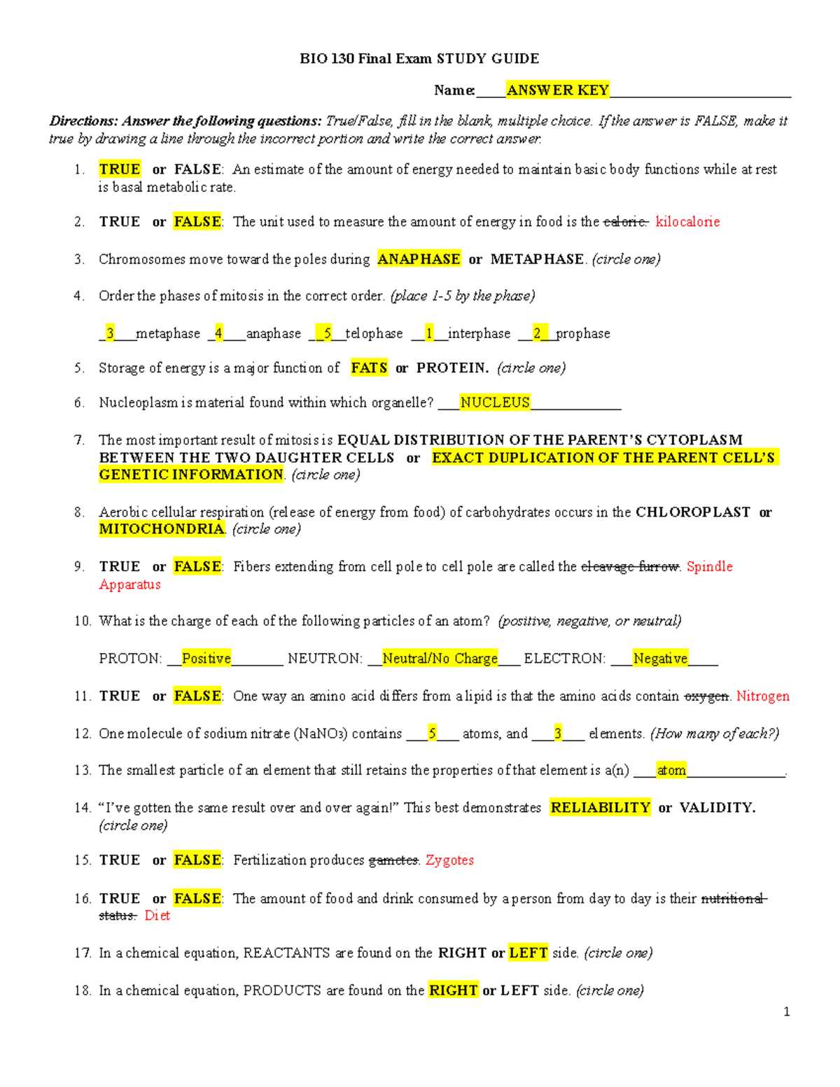 biology end of course exam study guide answers