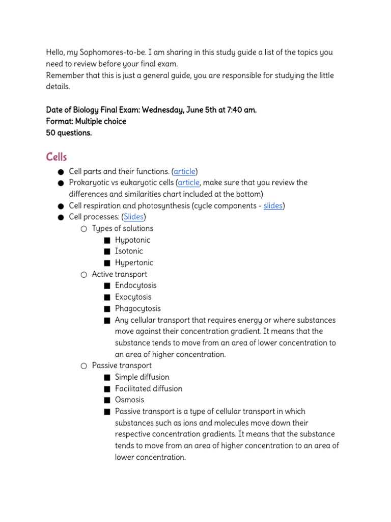 biology final exam review sheet