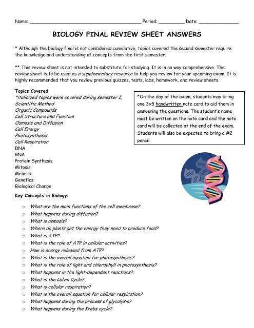 biology first semester final exam review answers