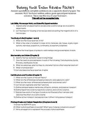 biology first semester final exam review answers