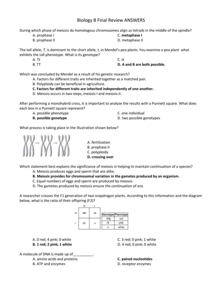 biology second semester final exam answers