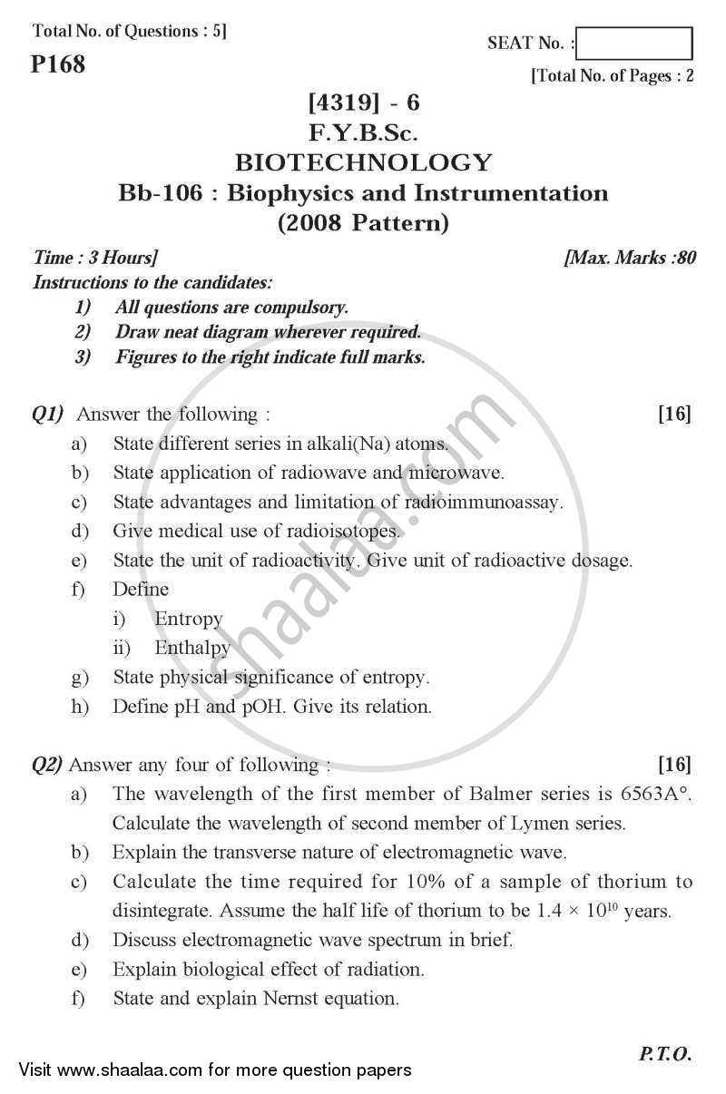 biophysics exam questions and answers