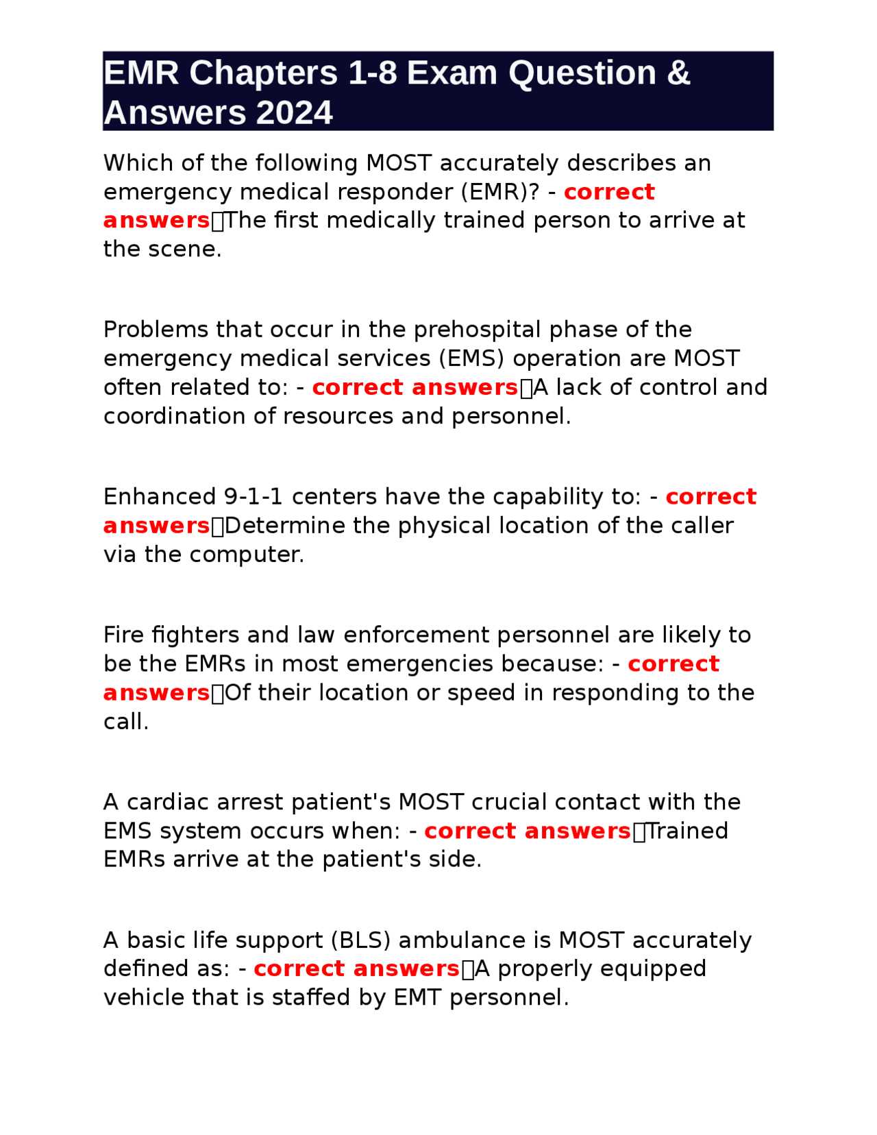 emt exam 1 answers