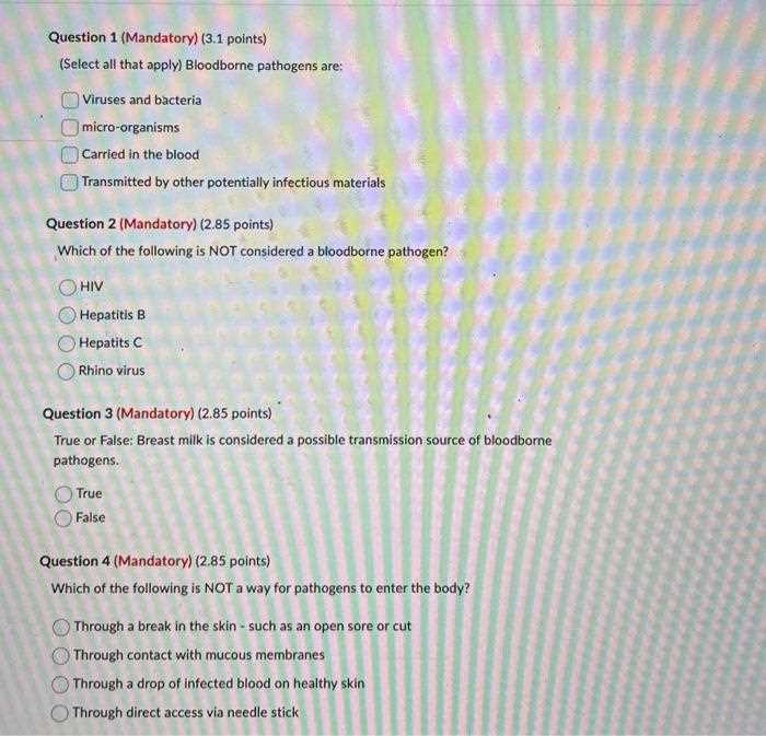 blood pathogens test answers