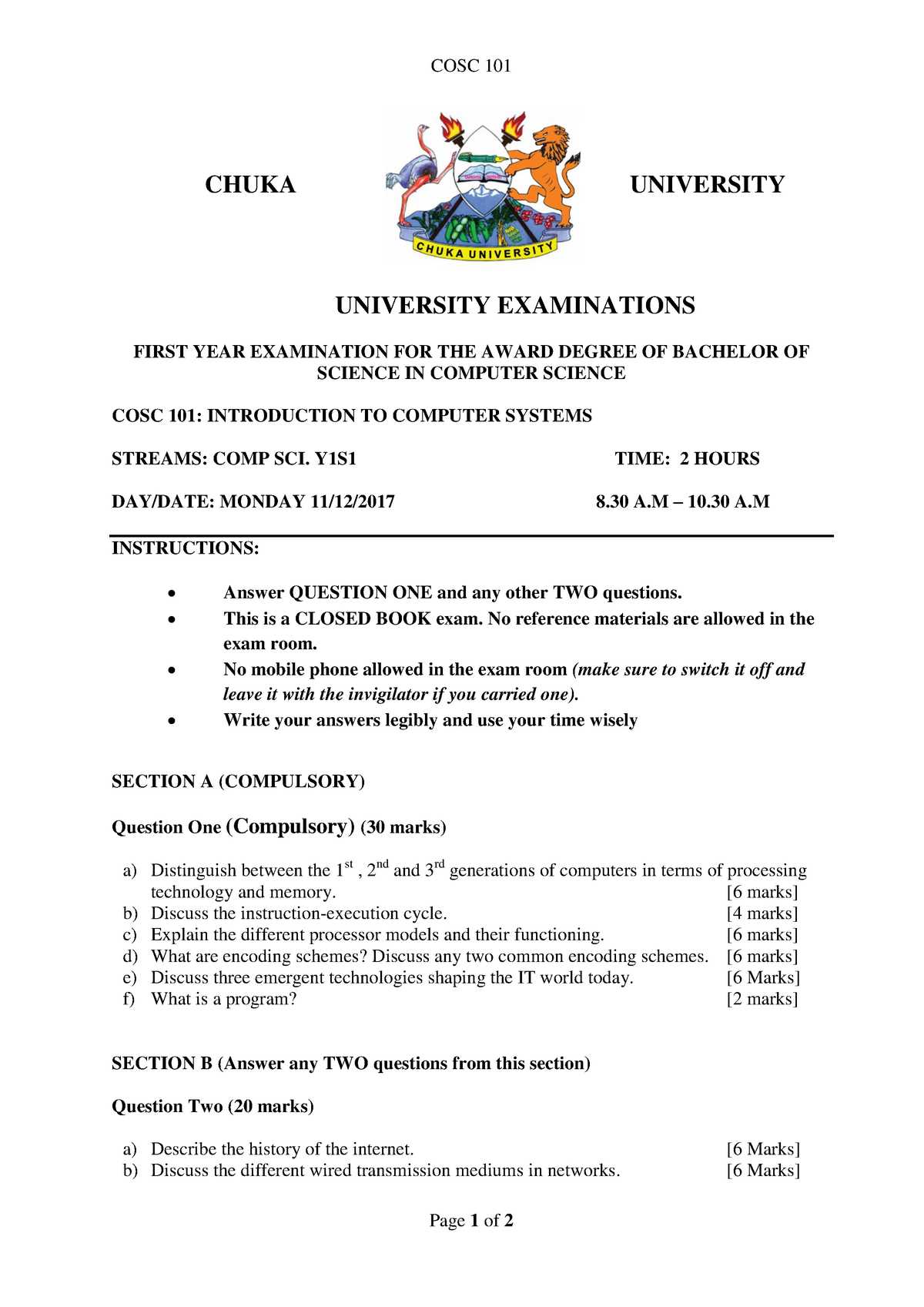 introduction to computer science exam questions and answers