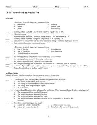 thermochemistry exam questions answers