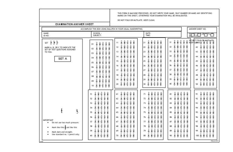 board exam answer sheet sample