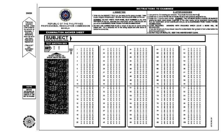 board exam answer sheet sample