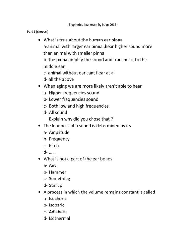 biophysics exam questions and answers