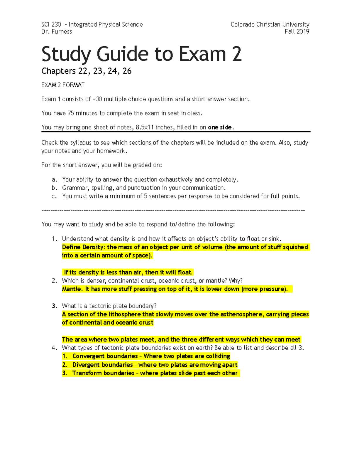 physical science final exam study guide answers