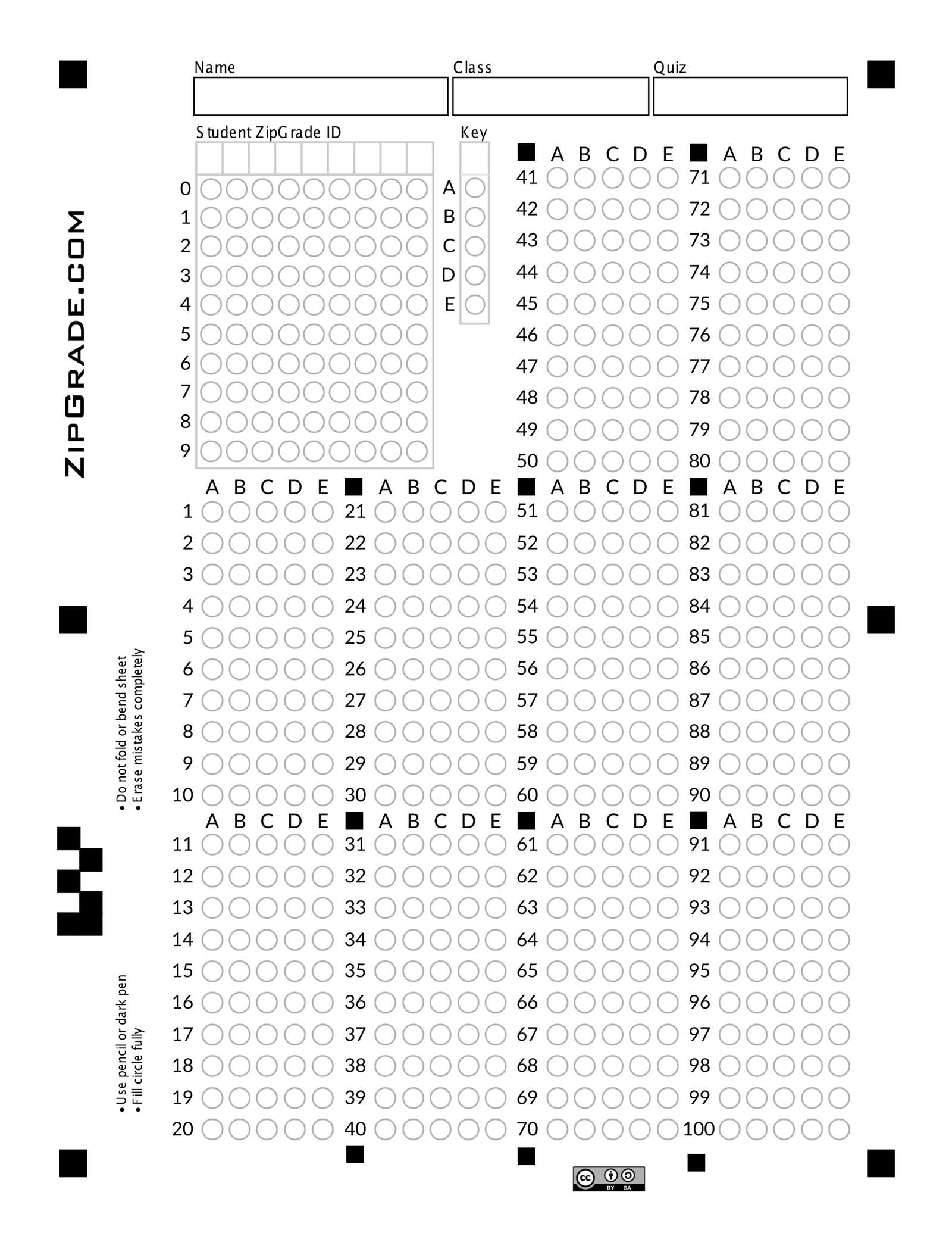 sample answer sheets