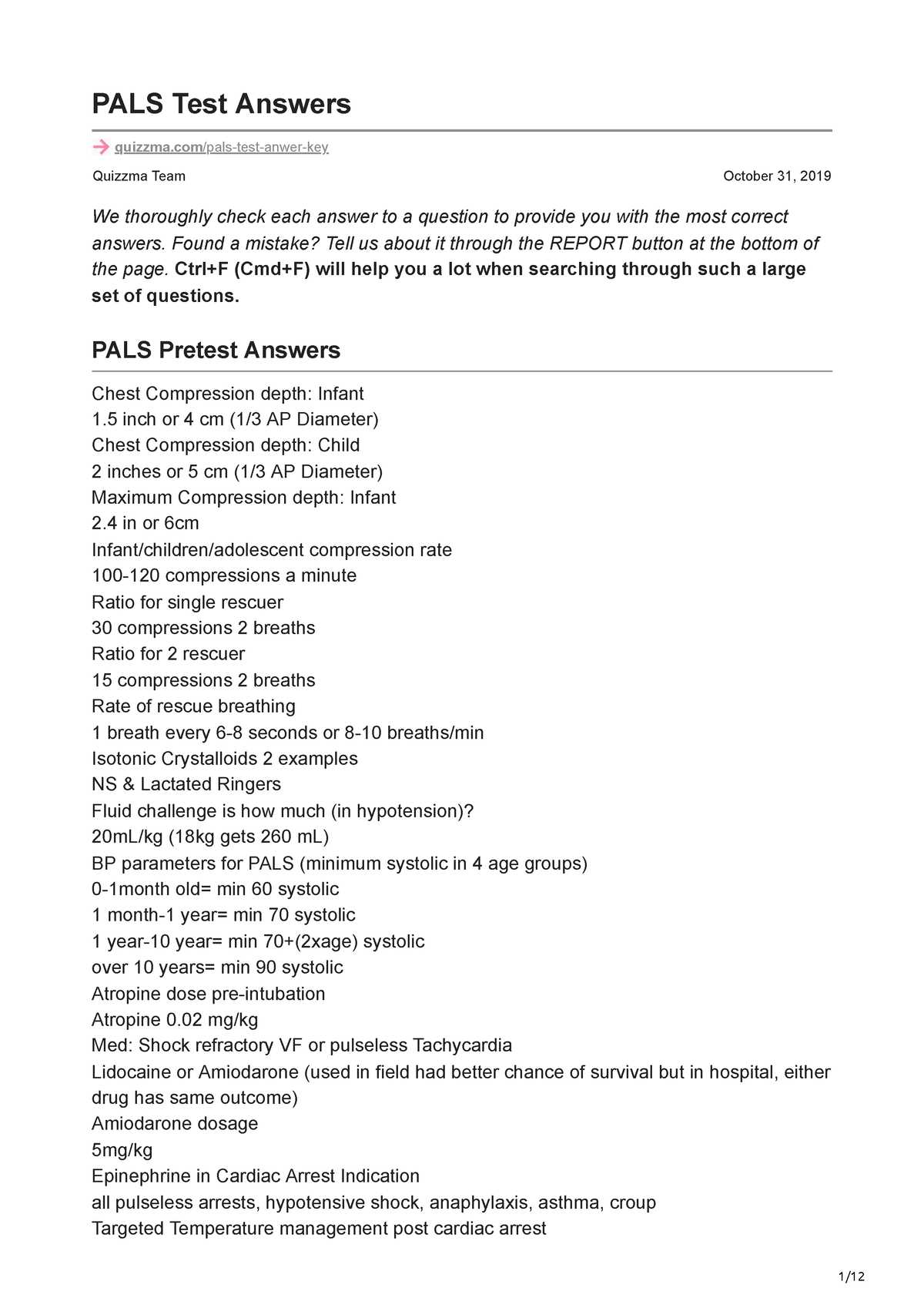 pals pretest answer key