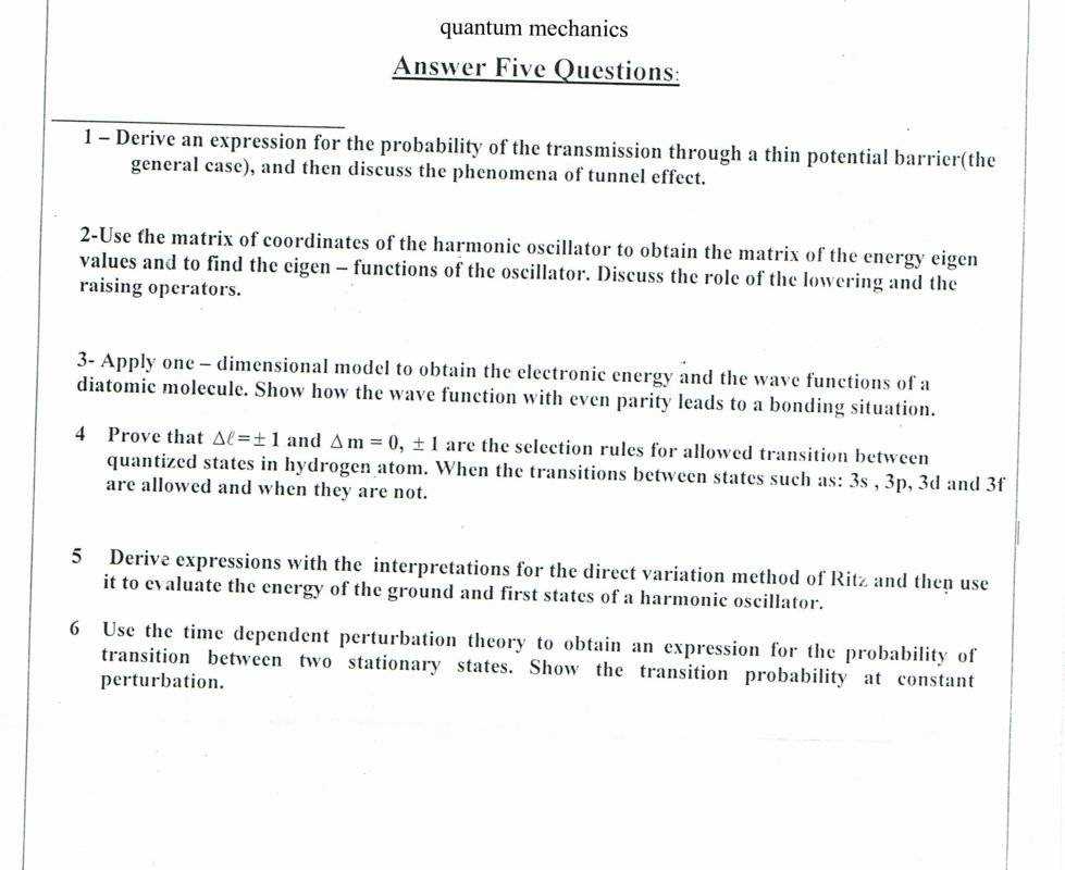 quantum mechanics 2 exam questions and answers