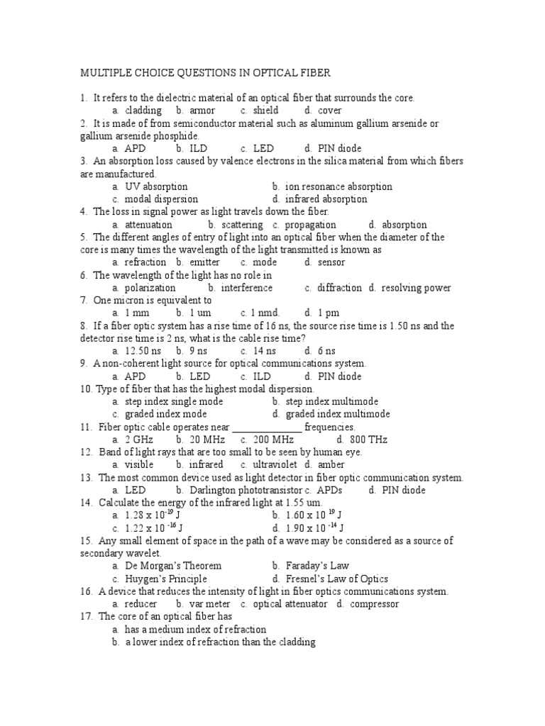 fiber optic exam questions and answers