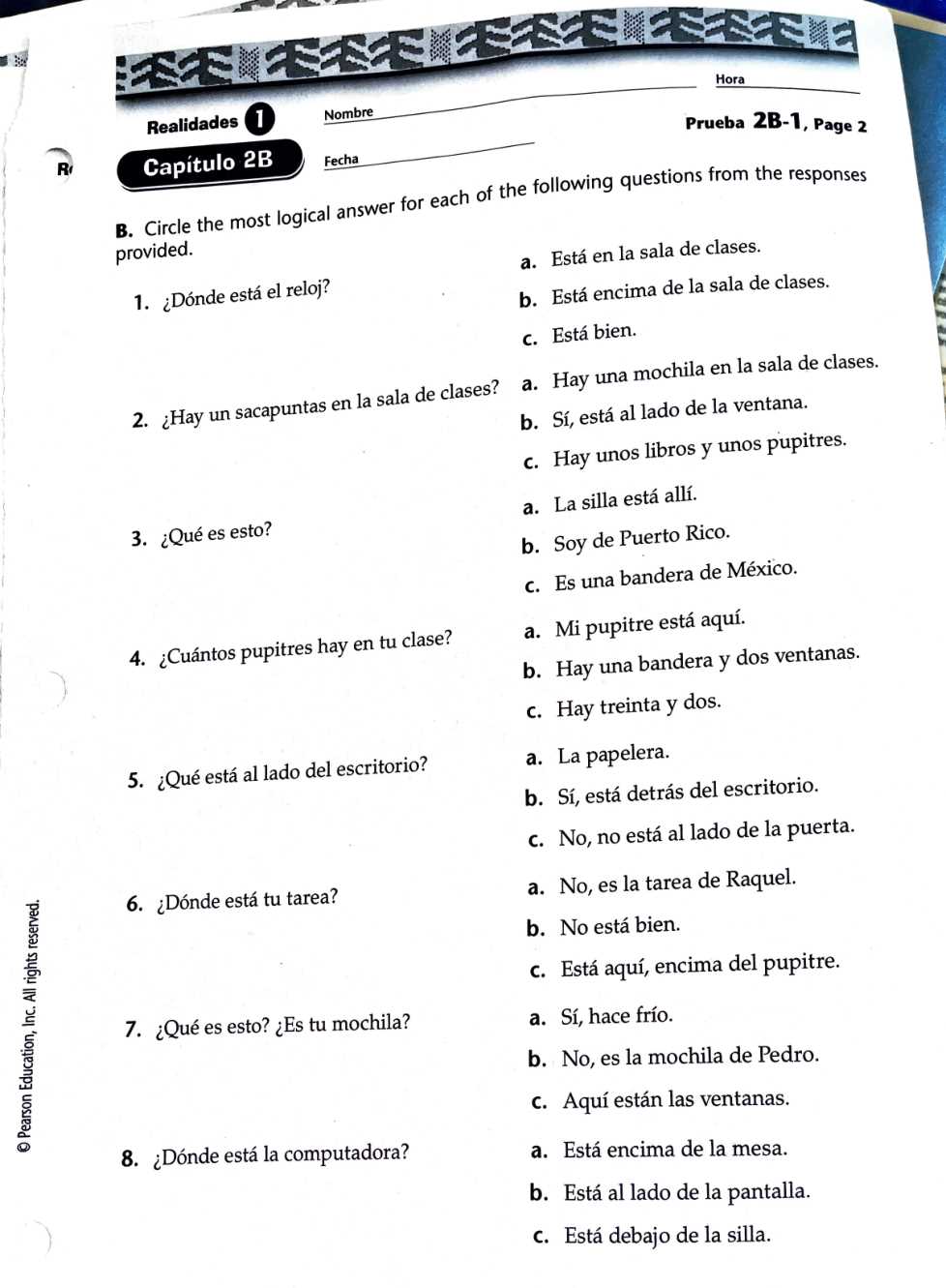 capitulo 2b realidades 1 answers