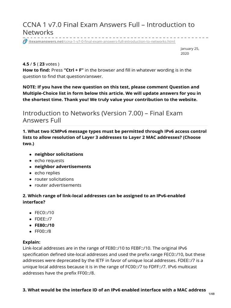 ccna 1 v7 final exam answers