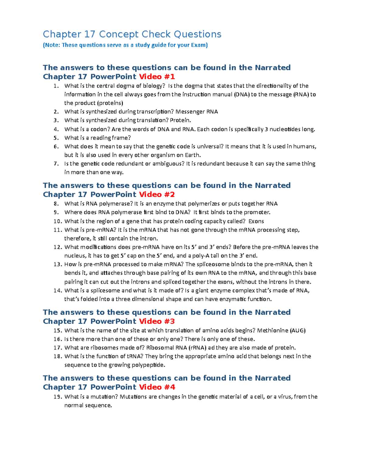 chapter 17 from gene to protein study guide answers