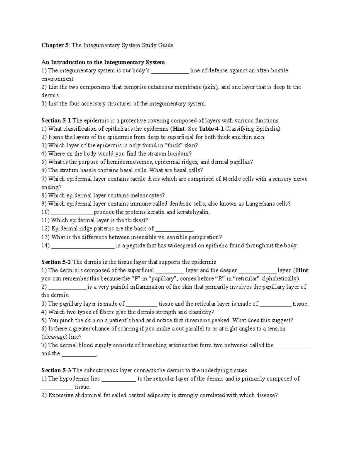 chapter 5 the integumentary system answers