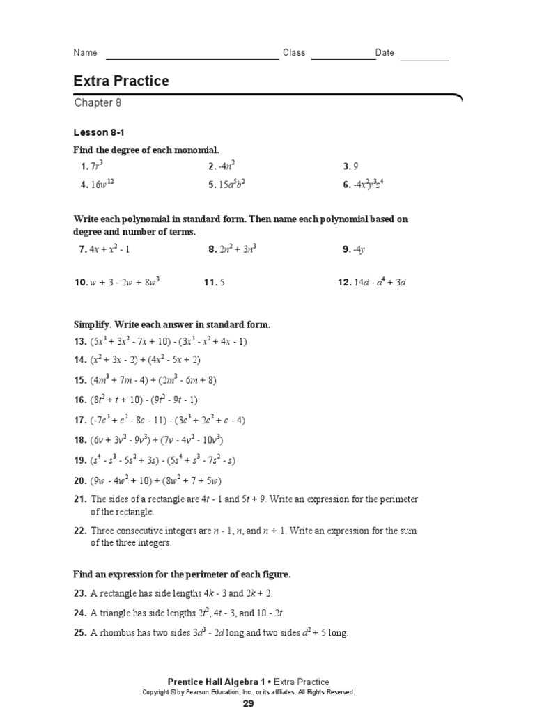 chapter 9 extra practice algebra 1 answers