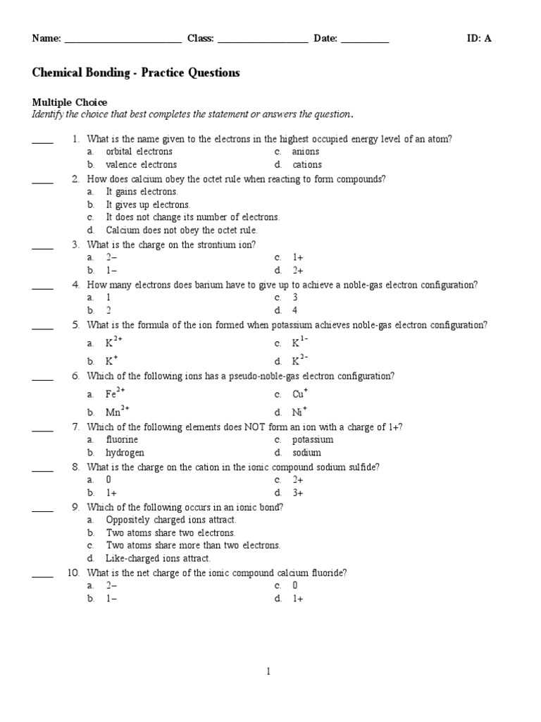 chemical bonding exam questions and answers