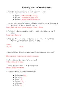 chemistry 1st semester exam review answer key