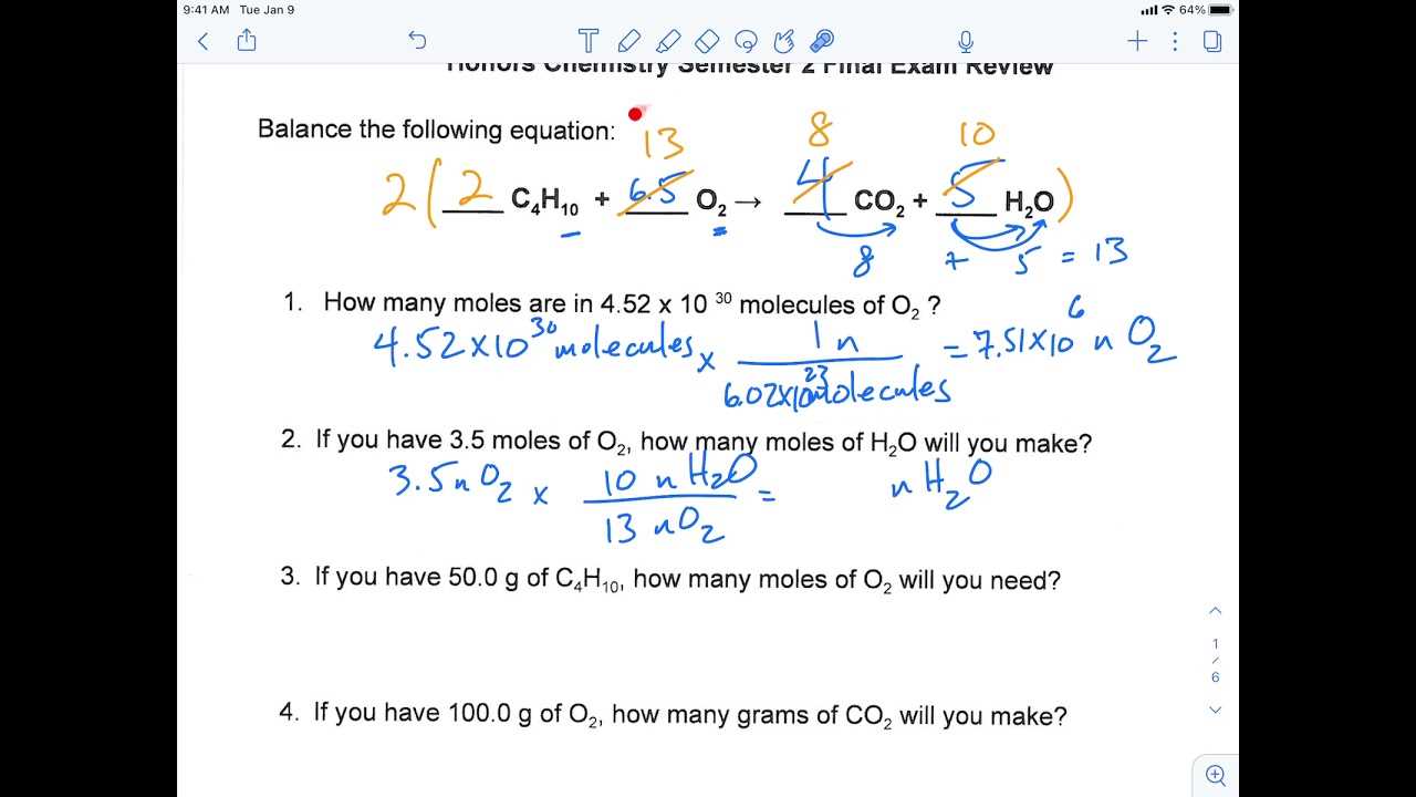 chemistry fall final exam review answer key