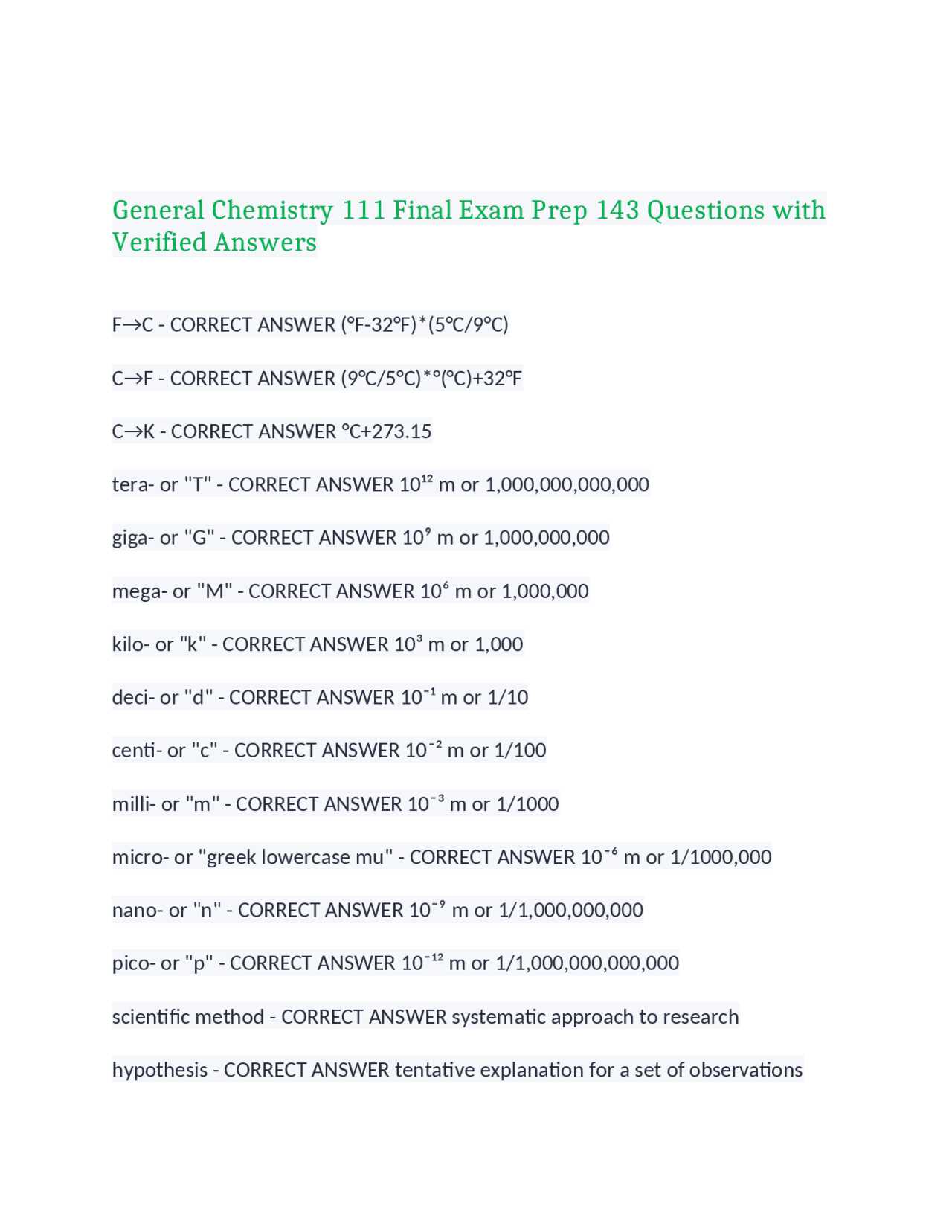 chemistry final exam study guide 2015 answers