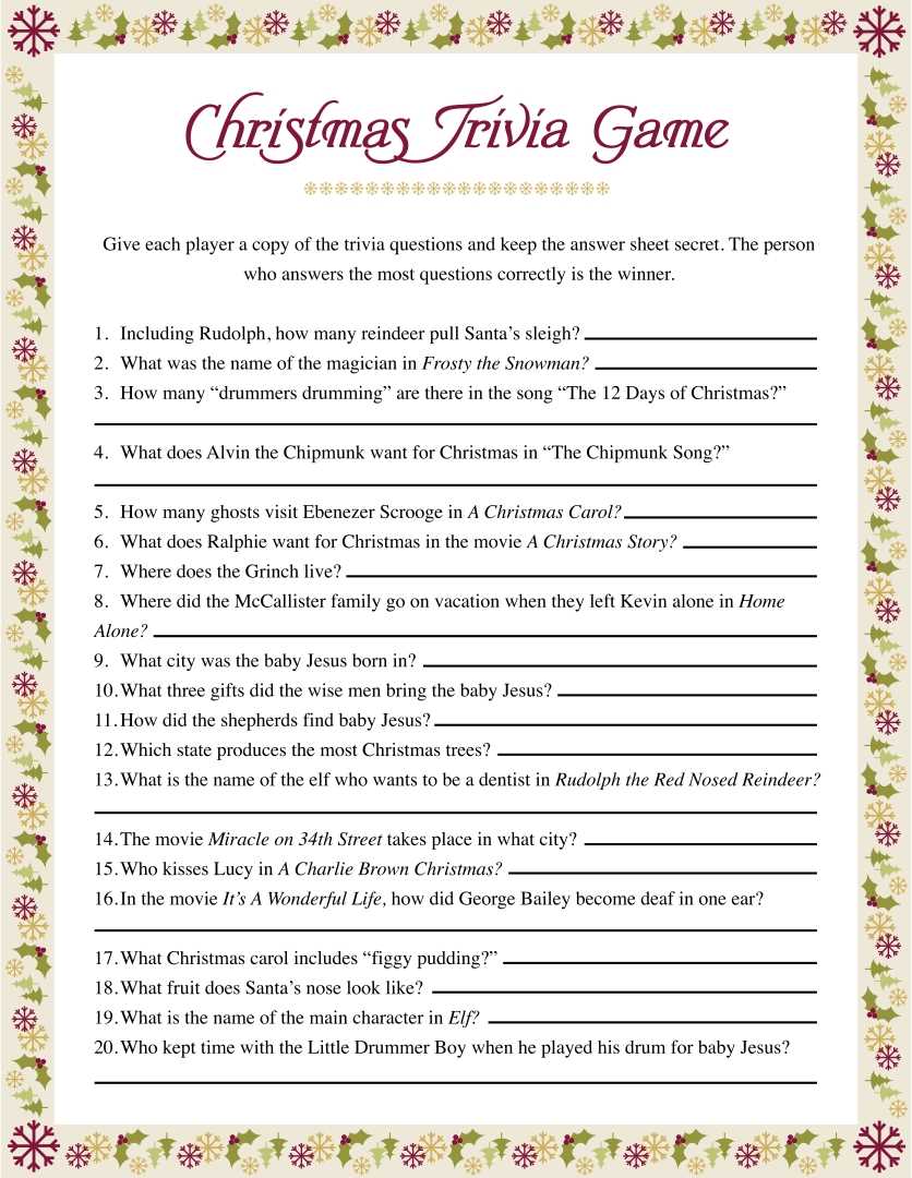 christmas trivia and answers printable